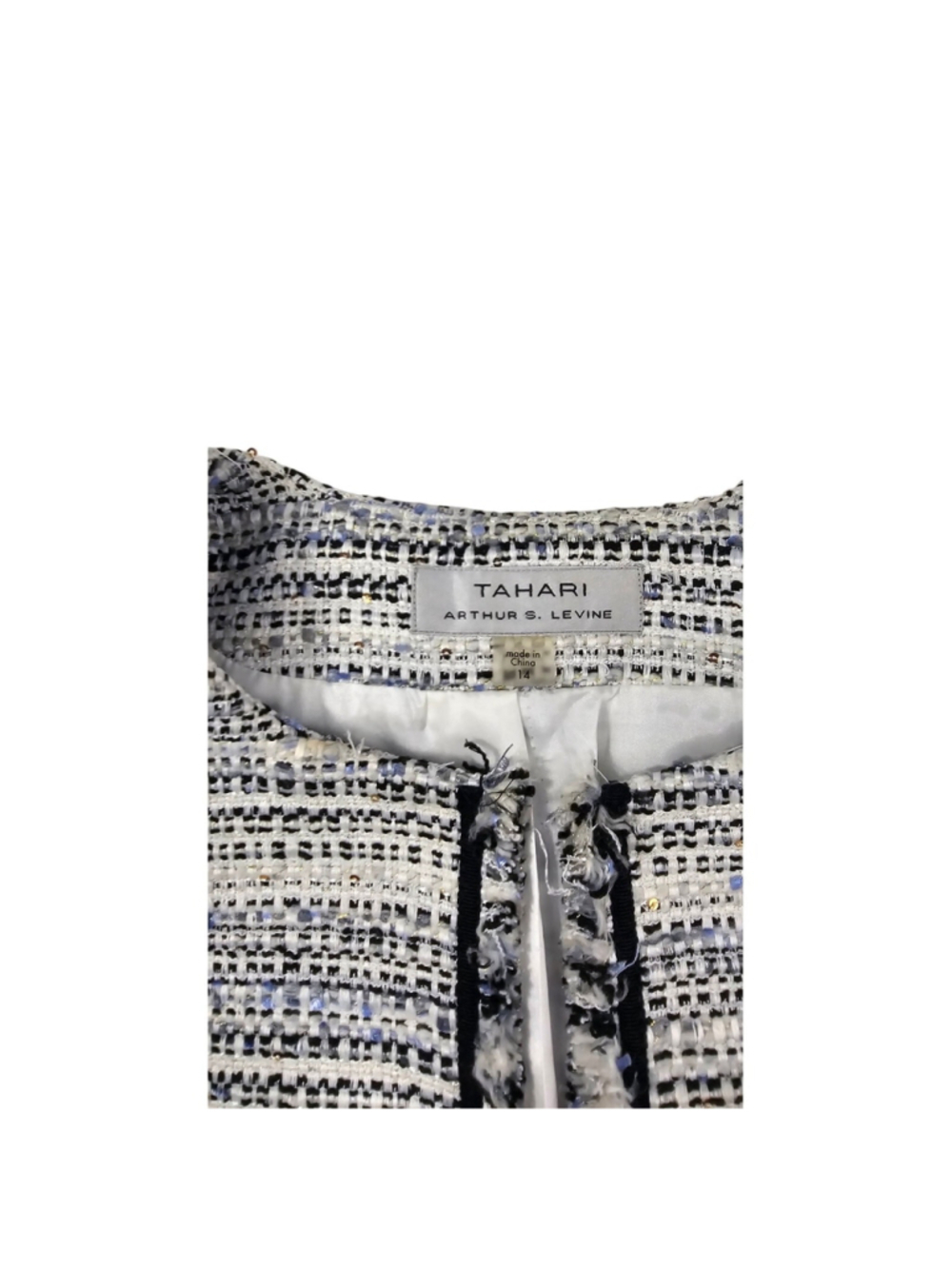 Tahari wool blend twill frayed detail tynic length open blazer sz 14 old money - Picture 4 of 9